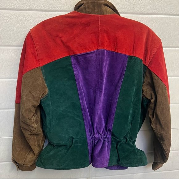 VINTAGE LEATHER SUEDE MULTI COLOR BOMBER JACKET 80S - Picture 8 of 12